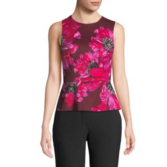 Trina Turk Milagro Floral-Print Peplum Top - Picture 1 of 5